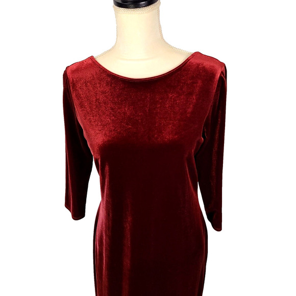 VTG LAUNDRY by Shelli Segal Red Velvet Maxi Dress LG Backless Stretch 3/4 Sleeve - Picture 4 of 12